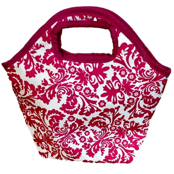 Hot Pink & White Damask Pattern Neoprene Lunch Tote - Picture 2 of 5